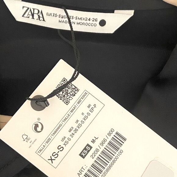 Zara - Oversized Satin Blouse Short Sleeve Shirt Cropped Drawstring - size XS-S - Picture 6 of 11